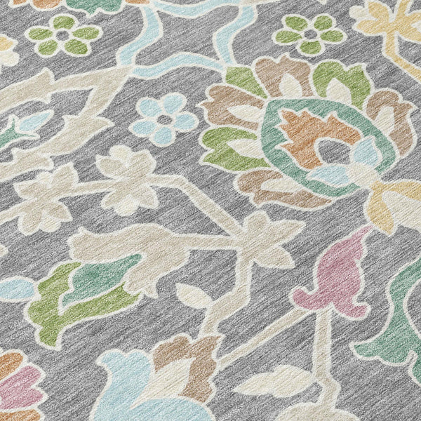 Floral Polyester Area Rug Machine Washable Low Pile for Indoor Outdoor Living Spaces