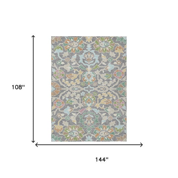 Floral Polyester Area Rug Machine Washable Low Pile for Indoor Outdoor Living Spaces