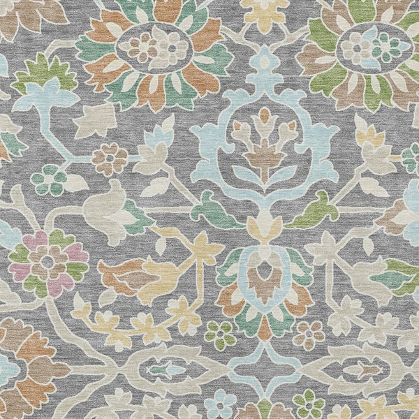 Floral Polyester Area Rug Machine Washable Low Pile for Indoor Outdoor Living Spaces