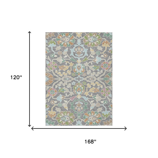Floral Polyester Area Rug Machine Washable Low Pile for Indoor Outdoor Living Spaces