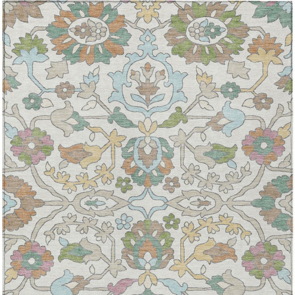 10 X 14 Floral Polyester Area Rug Washable Ivory Gray Indoor Outdoor Patio
