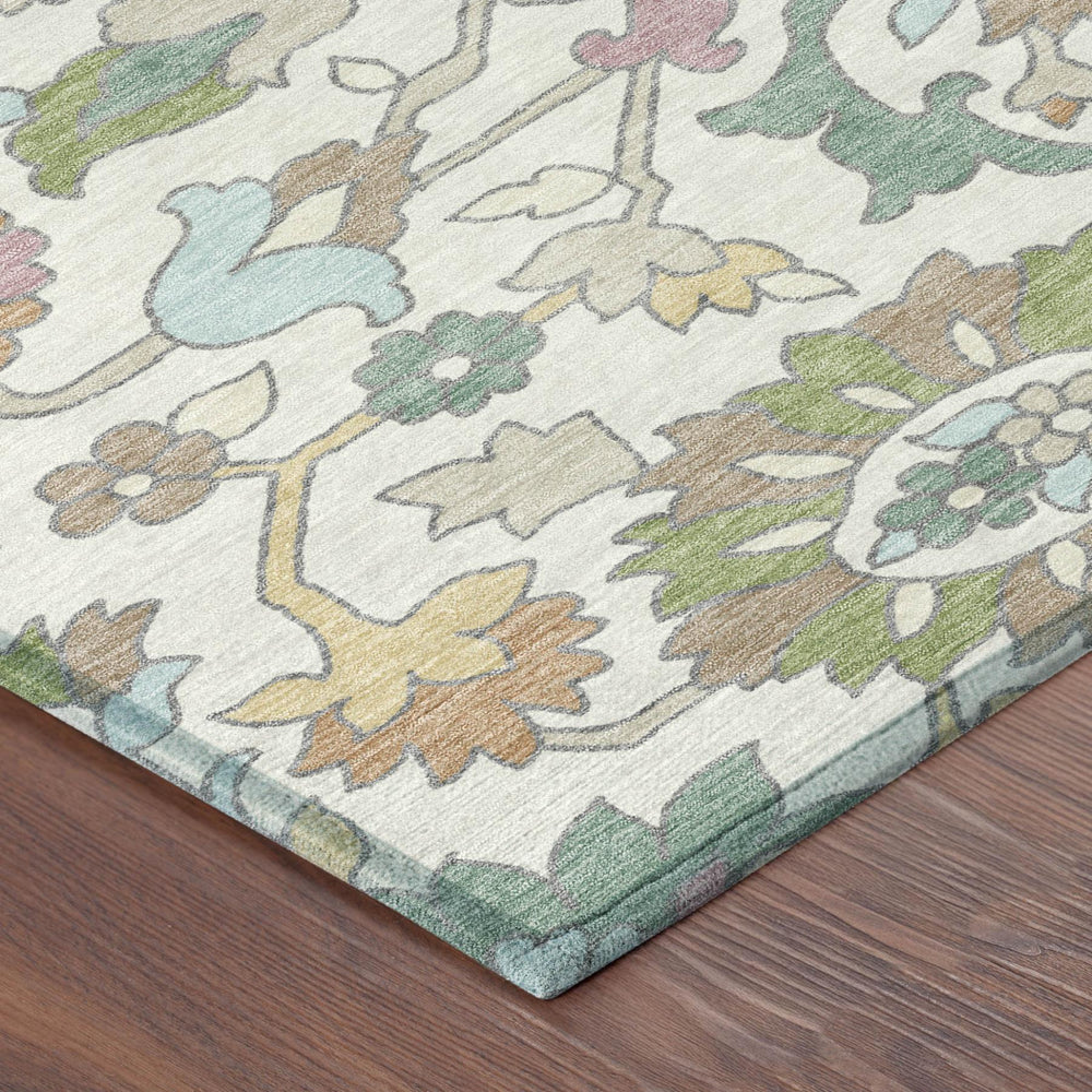 10 X 14 Floral Polyester Area Rug Washable Ivory Gray Indoor Outdoor Patio