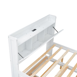 English Elm Full Full Size Wooden Bed with Storage Headboard, Built-In Outlets, Trundle & 3 Drawers for Space-Saving Bedrooms White 80.51 L x 17.12 W x 4.57 H N733S172712K