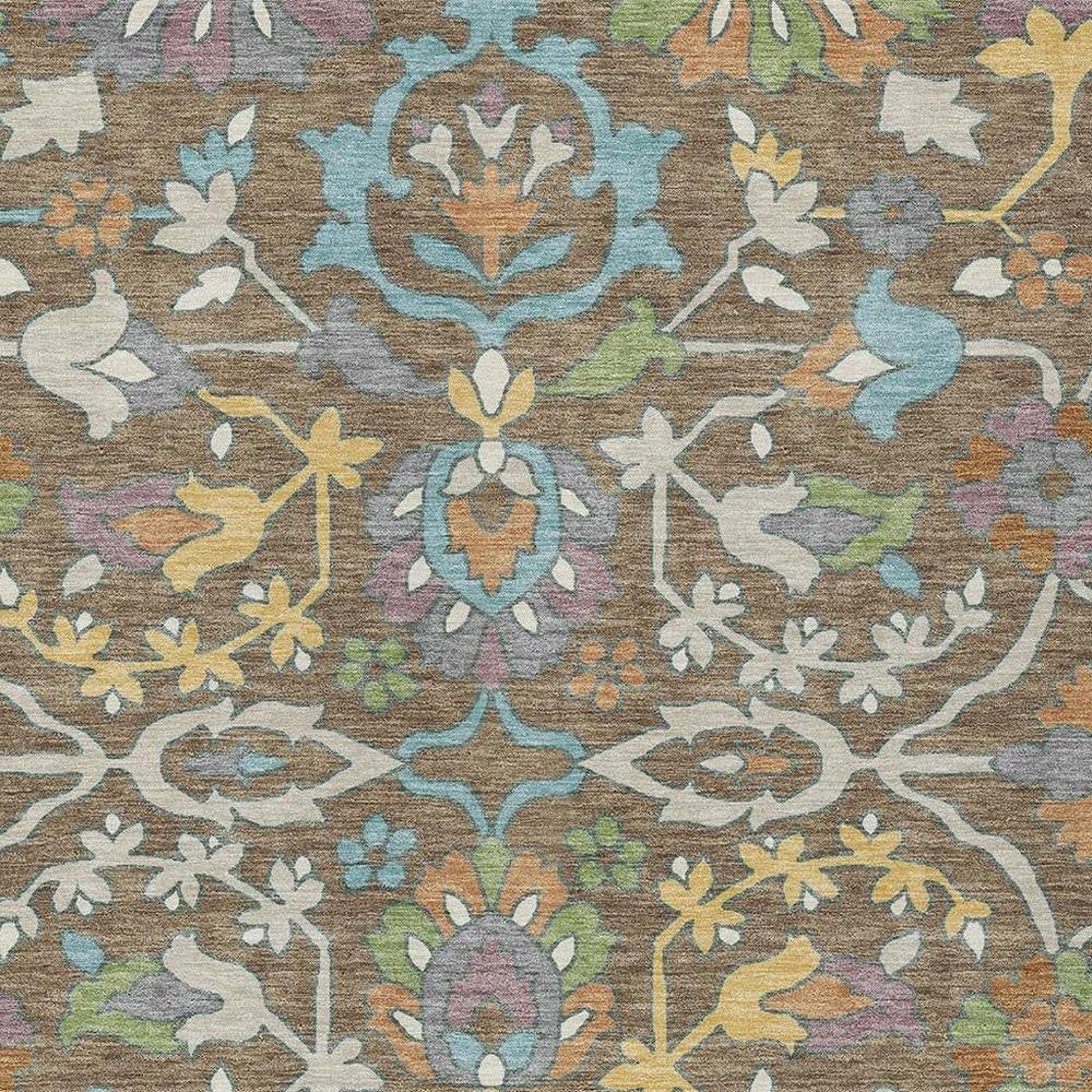 HomeRoots 5 X 8 Floral Polyester Area Rug Washable Indoor Outdoor Patio Brown Copper 732248