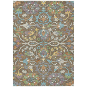 10 Ft Floral Polyester Area Rug Brown Copper Tones Machine Washable Indoor Outdoor