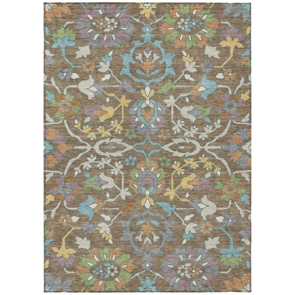 10 Ft Floral Polyester Area Rug Brown Copper Tones Machine Washable Indoor Outdoor