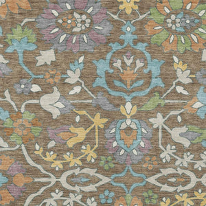 HomeRoots 10 Ft Floral Polyester Area Rug Brown Copper Tones Machine Washable Indoor Outdoor 732252