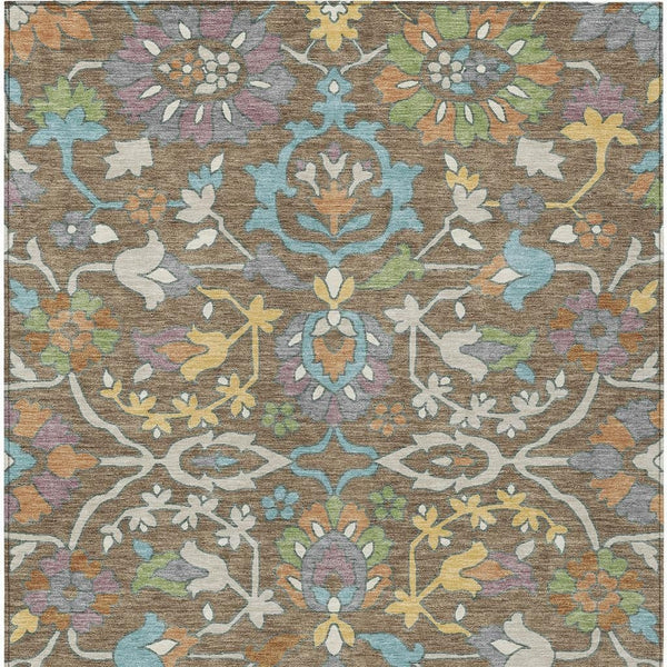 10 Ft Floral Polyester Area Rug Brown Copper Tones Machine Washable Indoor Outdoor