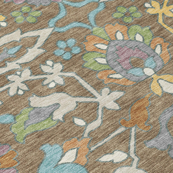 10 Ft Floral Polyester Area Rug Brown Copper Tones Machine Washable Indoor Outdoor