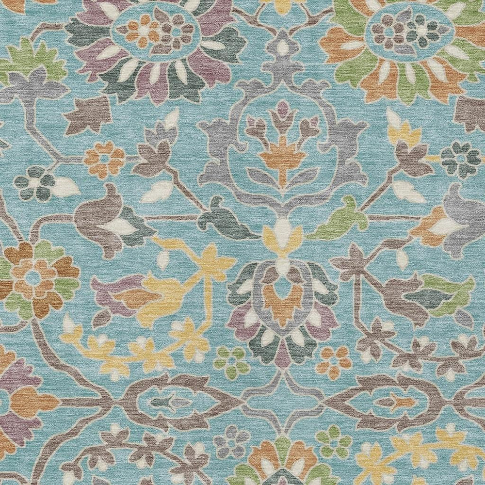 HomeRoots Floral Teal Brown Washable Polyester Area Rug Low Pile for Indoor Outdoor Patio Living Room 8' x 10' 732256