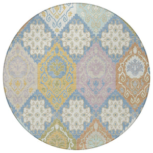8 Ft Round Geometric Polyester Area Rug Washable Indoor Outdoor Coastal Decor