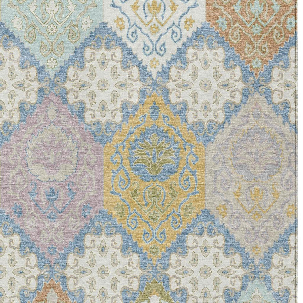 HomeRoots 10x14 Geometric Polyester Area Rug Washable Indoor Outdoor Patio Denim Ivory 732282