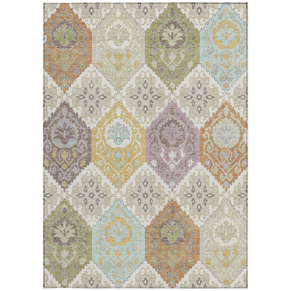 HomeRoots Geometric Polyester Area Rug Washable Low Pile Stain Resistant Indoor Outdoor Modern Patio 5' x 8' 732284