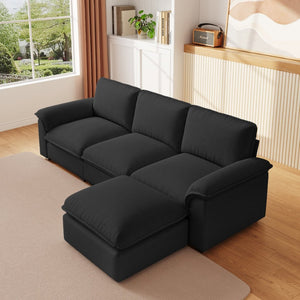 English Elm Cloud Sectional Sofa with Movable Chaise Soft Chenille Upholstery for Modern Living Rooms Black W1359S00065