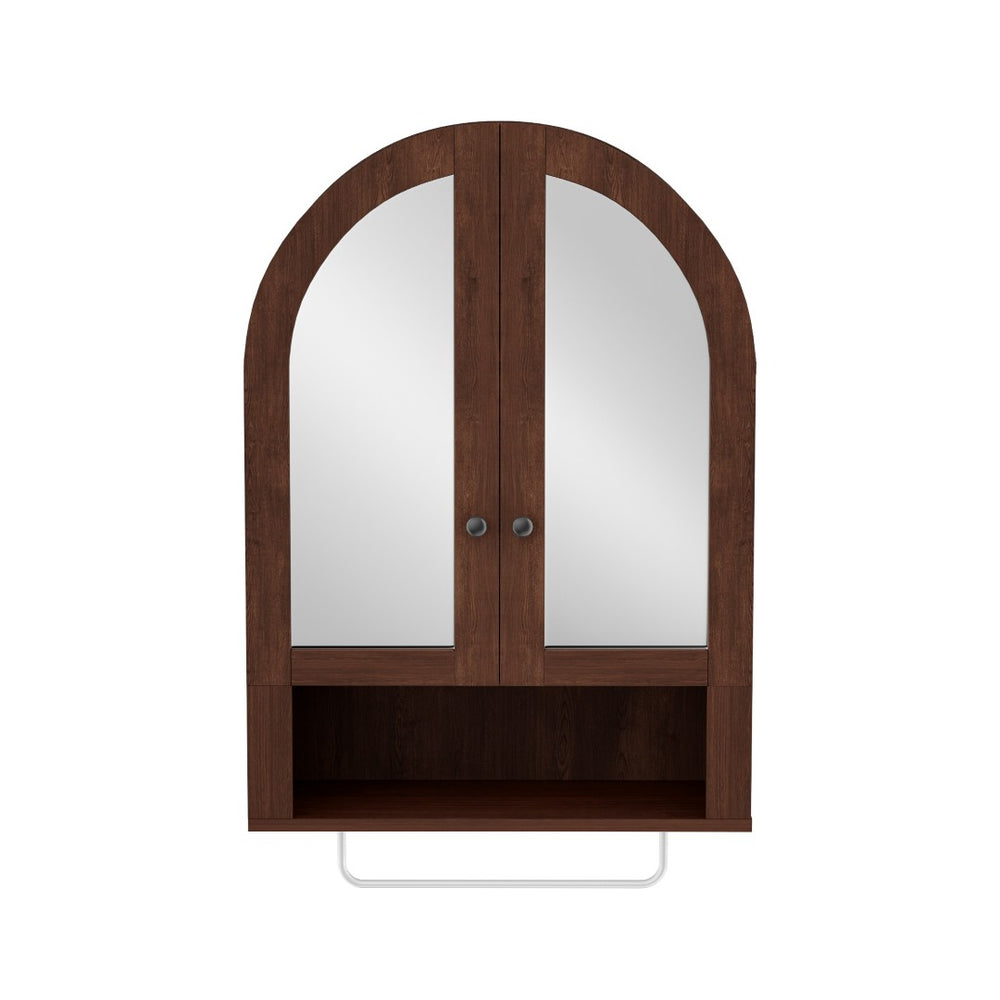 English Elm Wall Mounted Arched Cabinet Tempered Glass Doors Led Lighting Adjustable Shelves Bathroom Brown T3210P471559