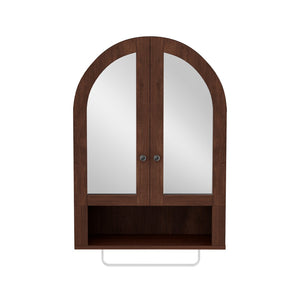 English Elm Wall Mounted Arched Cabinet Tempered Glass Doors Led Lighting Adjustable Shelves Bathroom Brown T3210P471559