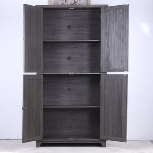 English Elm 67.4"h Mirrored Corner Cabinet Carved Butterfly Doors Adjustable Shelves Entryway Storage Dark Brown W2899P374347