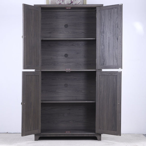 English Elm 67.4"h Mirrored Corner Cabinet Carved Butterfly Doors Adjustable Shelves Entryway Storage Dark Brown W2899P374347