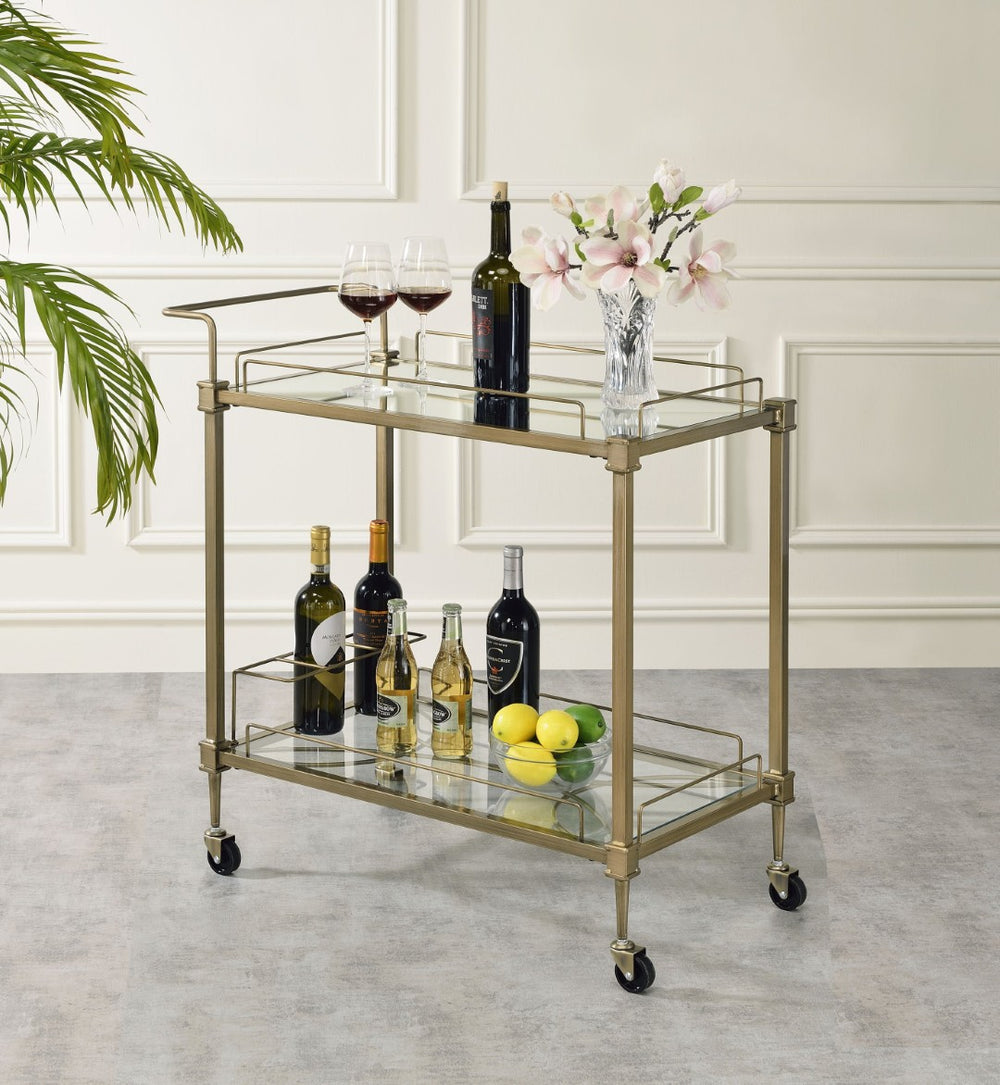 English Elm Aditya Two Tier Mirrored Bar Cart with Antique Brass Frame for Glam Entertaining B2726P448767