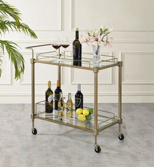 English Elm Aditya Two Tier Mirrored Bar Cart with Antique Brass Frame for Glam Entertaining B2726P448767