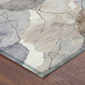 Abstract Washable Polyester Area Rug for Indoor Outdoor Living Spaces in Neutral Tones