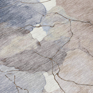 Abstract Washable Polyester Area Rug for Indoor Outdoor Living Spaces in Neutral Tones