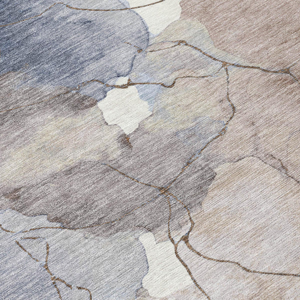 Abstract Washable Polyester Area Rug for Indoor Outdoor Living Spaces in Neutral Tones