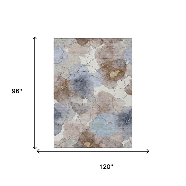 Abstract Washable Polyester Area Rug for Indoor Outdoor Living Spaces in Neutral Tones