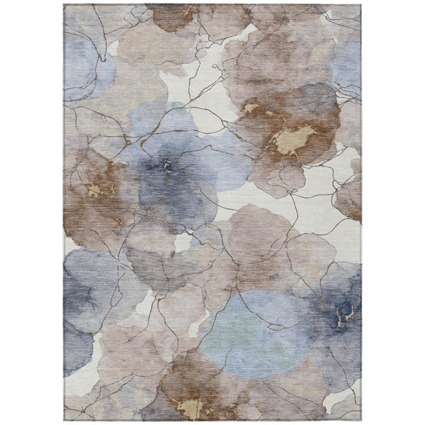 Abstract Washable Polyester Area Rug for Indoor Outdoor Living Spaces in Neutral Tones