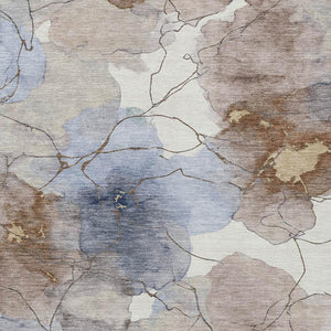 Abstract Washable Polyester Area Rug for Indoor Outdoor Living Spaces in Neutral Tones