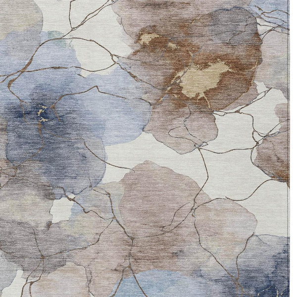Abstract Washable Polyester Area Rug for Indoor Outdoor Living Spaces in Neutral Tones