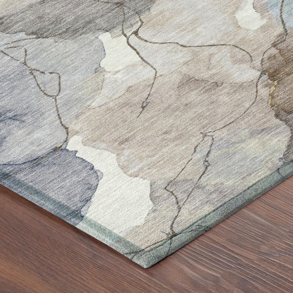 Abstract Washable Polyester Area Rug for Indoor Outdoor Living Spaces in Neutral Tones