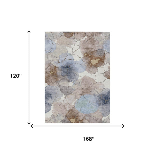 Abstract Washable Polyester Area Rug for Indoor Outdoor Living Spaces in Neutral Tones