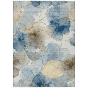 10 X 14 Abstract Coastal Washable Polyester Area Rug for Patio or Living Room