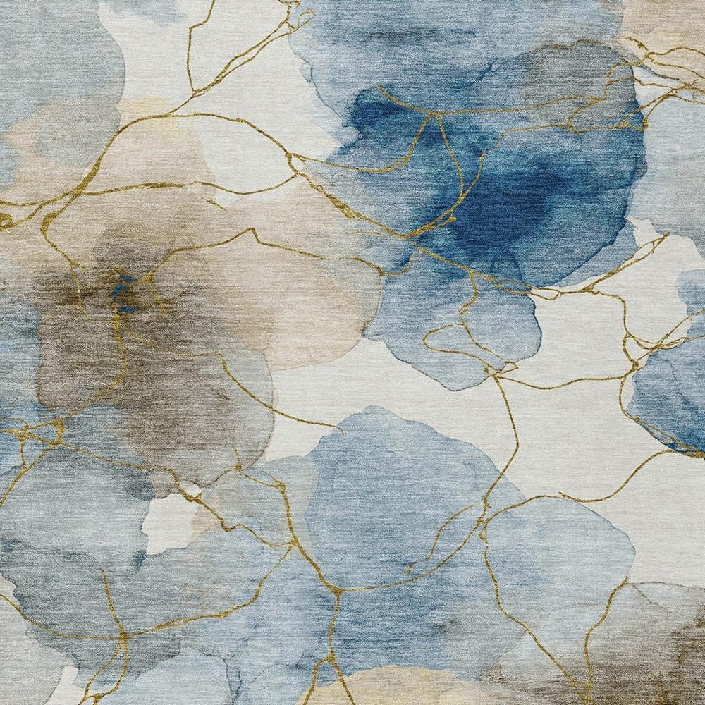 HomeRoots 10 X 14 Abstract Coastal Washable Polyester Area Rug for Patio or Living Room 732336