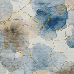 HomeRoots 10 X 14 Abstract Coastal Washable Polyester Area Rug for Patio or Living Room 732336