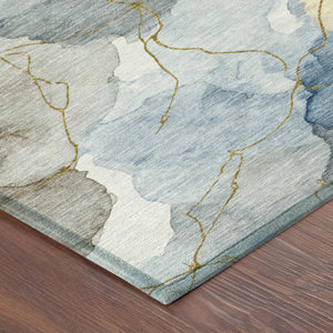 10 X 14 Abstract Coastal Washable Polyester Area Rug for Patio or Living Room