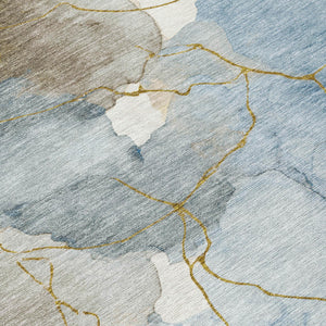 10 X 14 Abstract Coastal Washable Polyester Area Rug for Patio or Living Room