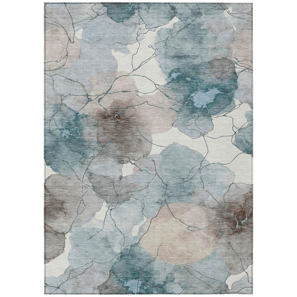 9x12 Abstract Teal Aqua Polyester Area Rug Machine Washable Indoor Outdoor Low Pile