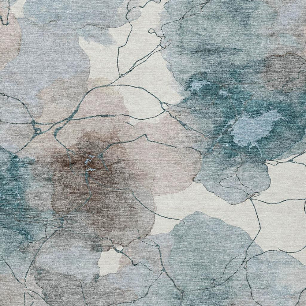HomeRoots 9x12 Abstract Teal Aqua Polyester Area Rug Machine Washable Indoor Outdoor Low Pile 732341
