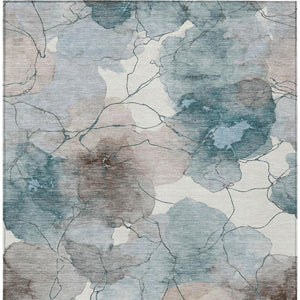 9x12 Abstract Teal Aqua Polyester Area Rug Machine Washable Indoor Outdoor Low Pile