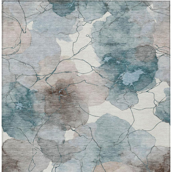 9x12 Abstract Teal Aqua Polyester Area Rug Machine Washable Indoor Outdoor Low Pile