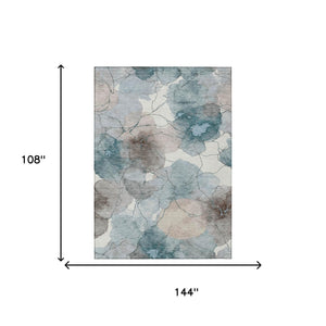 9x12 Abstract Teal Aqua Polyester Area Rug Machine Washable Indoor Outdoor Low Pile