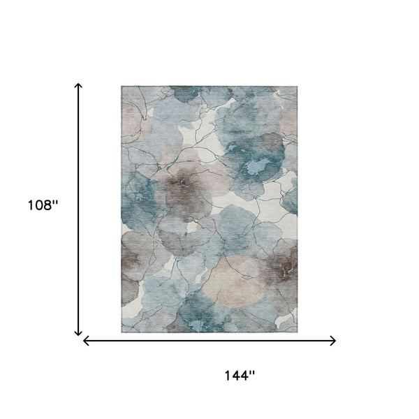 9x12 Abstract Teal Aqua Polyester Area Rug Machine Washable Indoor Outdoor Low Pile
