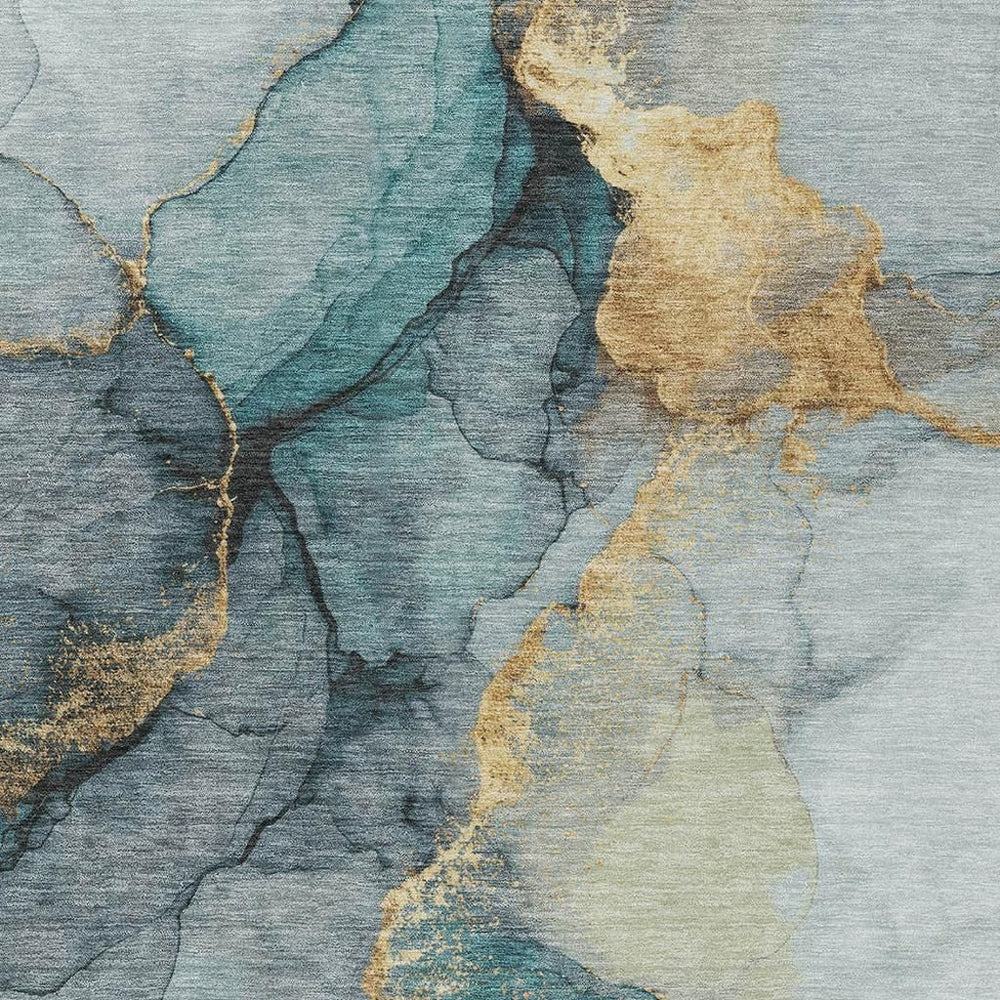 HomeRoots 5x8 Abstract Coastal Washable Polyester Area Rug for Indoor Outdoor Living Spaces 732356
