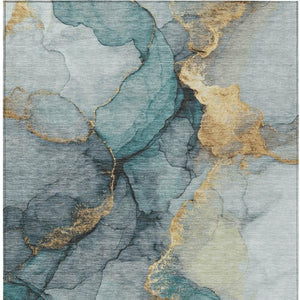 8 X 10 Teal Aqua Abstract Polyester Area Rug Washable for Patio or Living Room