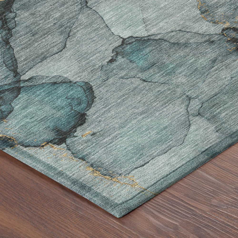 8 X 10 Teal Aqua Abstract Polyester Area Rug Washable for Patio or Living Room