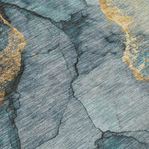 8 X 10 Teal Aqua Abstract Polyester Area Rug Washable for Patio or Living Room