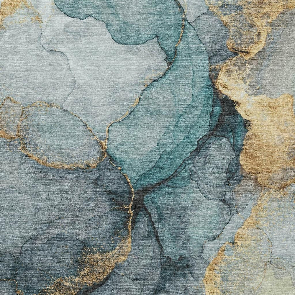 HomeRoots 10 X 14 Teal Aqua Abstract Washable Polyester Rug for Indoor Outdoor Living 732360
