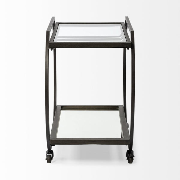 19 Inch Rolling Kitchen Island Cart with Gunmetal Frame Glass Shelves and Storage